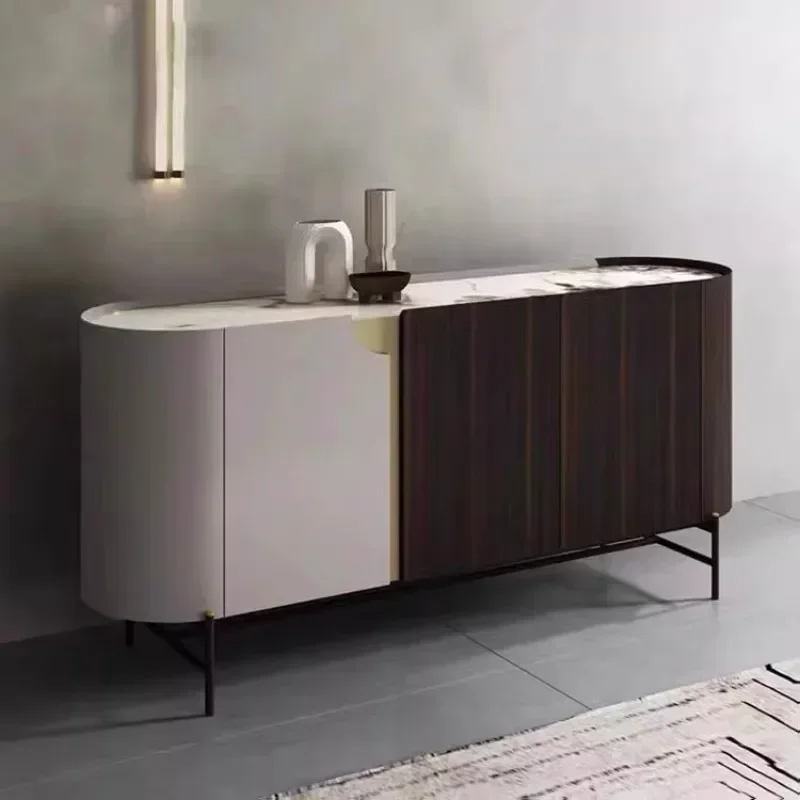 

Arc-shaped dining side cabinet entry foyer rock slab storage cabinet