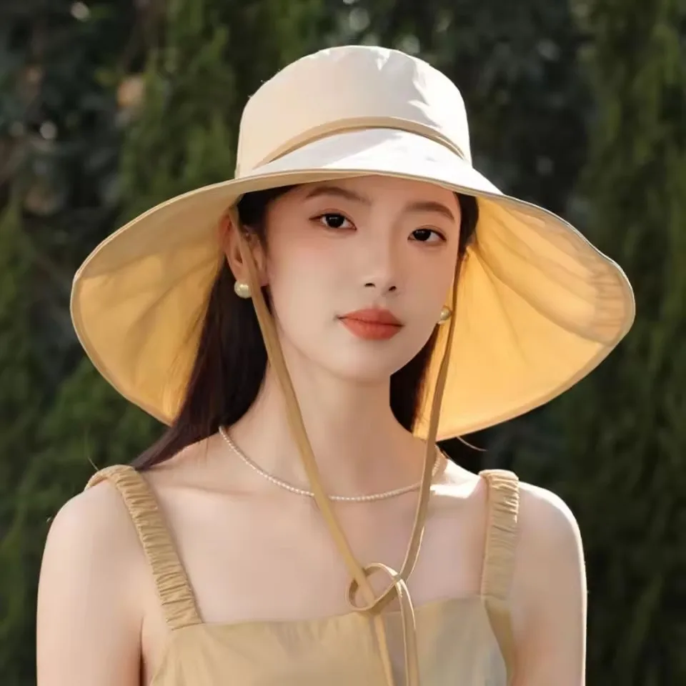 New Wide Brim Bucket Hat Foldable UV Protection Fisherman Hat Lightweight Breathable Travel Hat Women