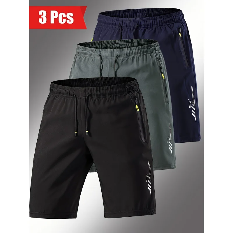 Short Pants Men Summer Shorts 3-Pack Men's Plus Size Quick-Drying Sports Breathable Elastic Waist Loose Fit Man Clothes Fashion