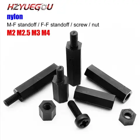 HZYUEGOU 50X M2 M2.5 M3 M4 PCB Motherboard Black Nylon Plastic Phillips Screw Bolt Male-Female Female Hex Standoff Pillar Spacer