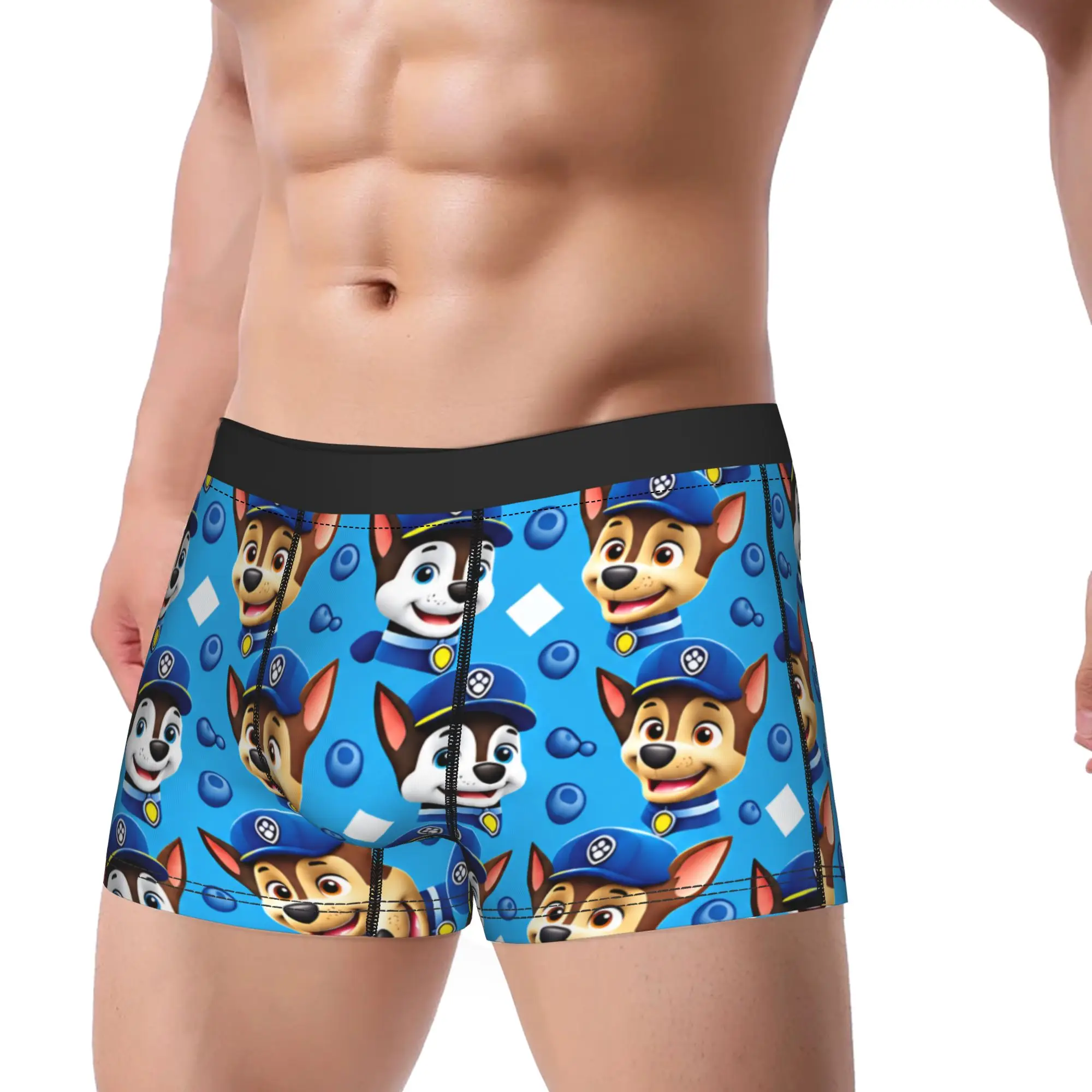 Paw Dogs Blue Police Puppy Portrait Art Underwear  Printing Boxer Shorts Quality Men Panties Comfortable Shorts Briefs Gift Idea