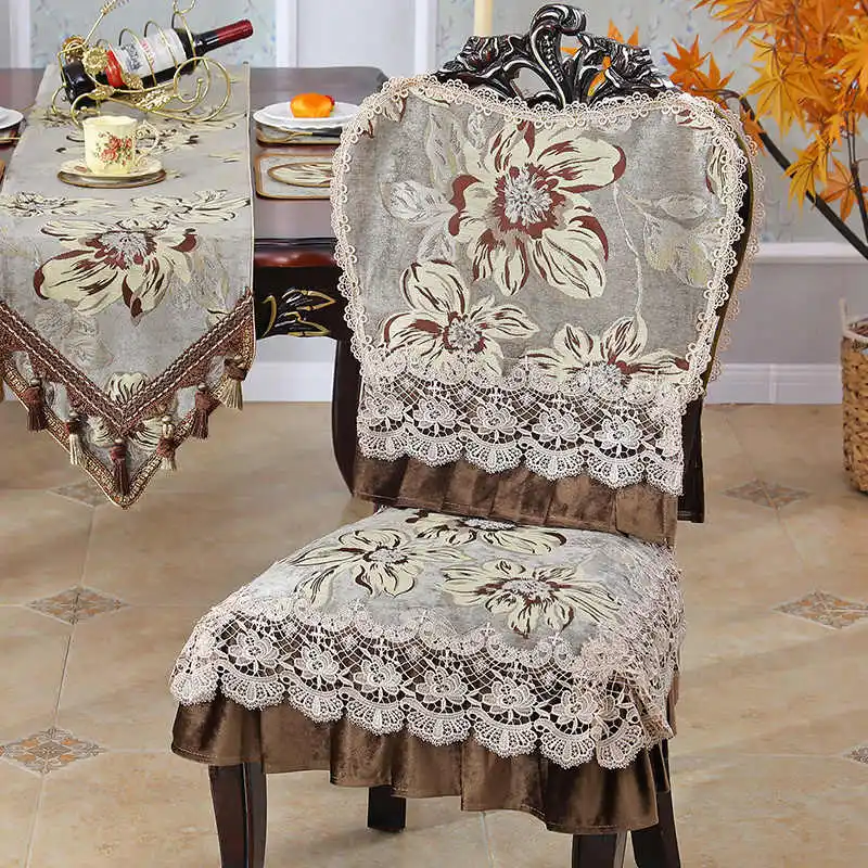 Lace Embroidery Dining Chairs Cover Anti-Slip Chair Cushion Wear-resistant Seat Cover Kitchen Home Decor Four Seasons General