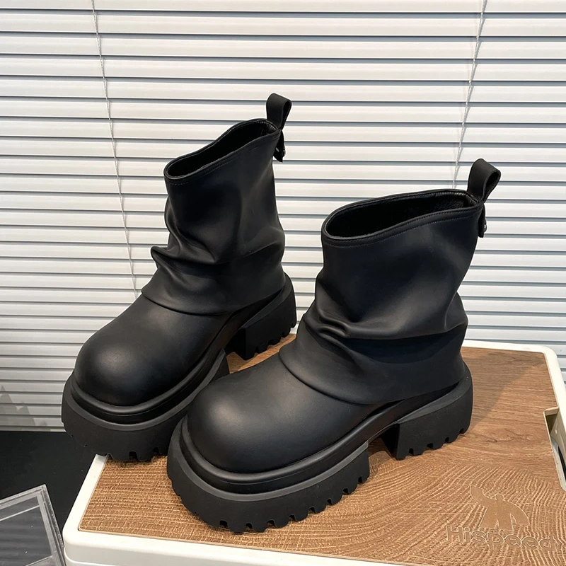 

Platform High Heels Women Ankle Boots Chunky Leather Shoes 2025 Winter Designer Heeled Chelsea Boots Woman Pumps Mujer Botas