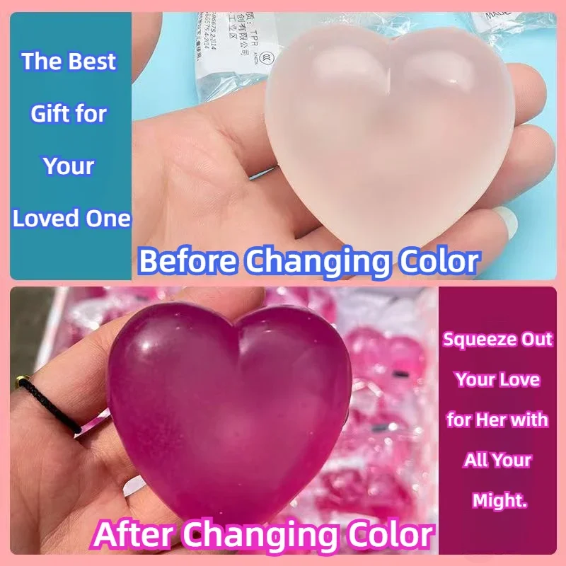 Heart Squishy Toy Color Changes with Temperature Anti Stress Adult Toy Silicone Pinch TPR Soft Decompression Stress Reliever Toy