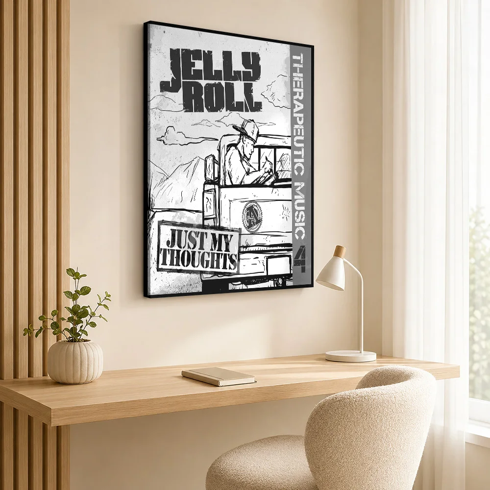 Jelly Roll Just My Thoughts Canvas Print Customized Photo Illustrated Wall Art For Home Listening Lounge, Record Collector Gift