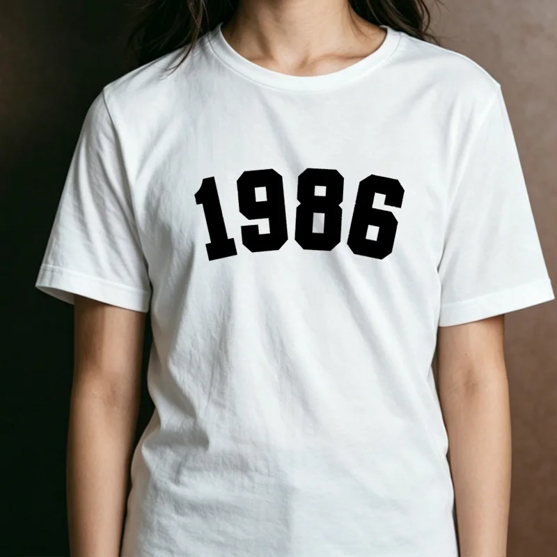 1986 Vintage Varsity Bold Block White Number Graphic T Shirt Unisex Women Men Born Year Nostalgic 40th Birthday Tee