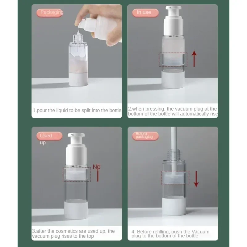 Viagem portátil tamanho Airless bomba garrafa, recarregáveis, reutilizáveis, dispensador de vácuo, spray recipiente, frascos cosméticos, 15 ml, 30 ml, 50 ml, 80 ml, 100ml