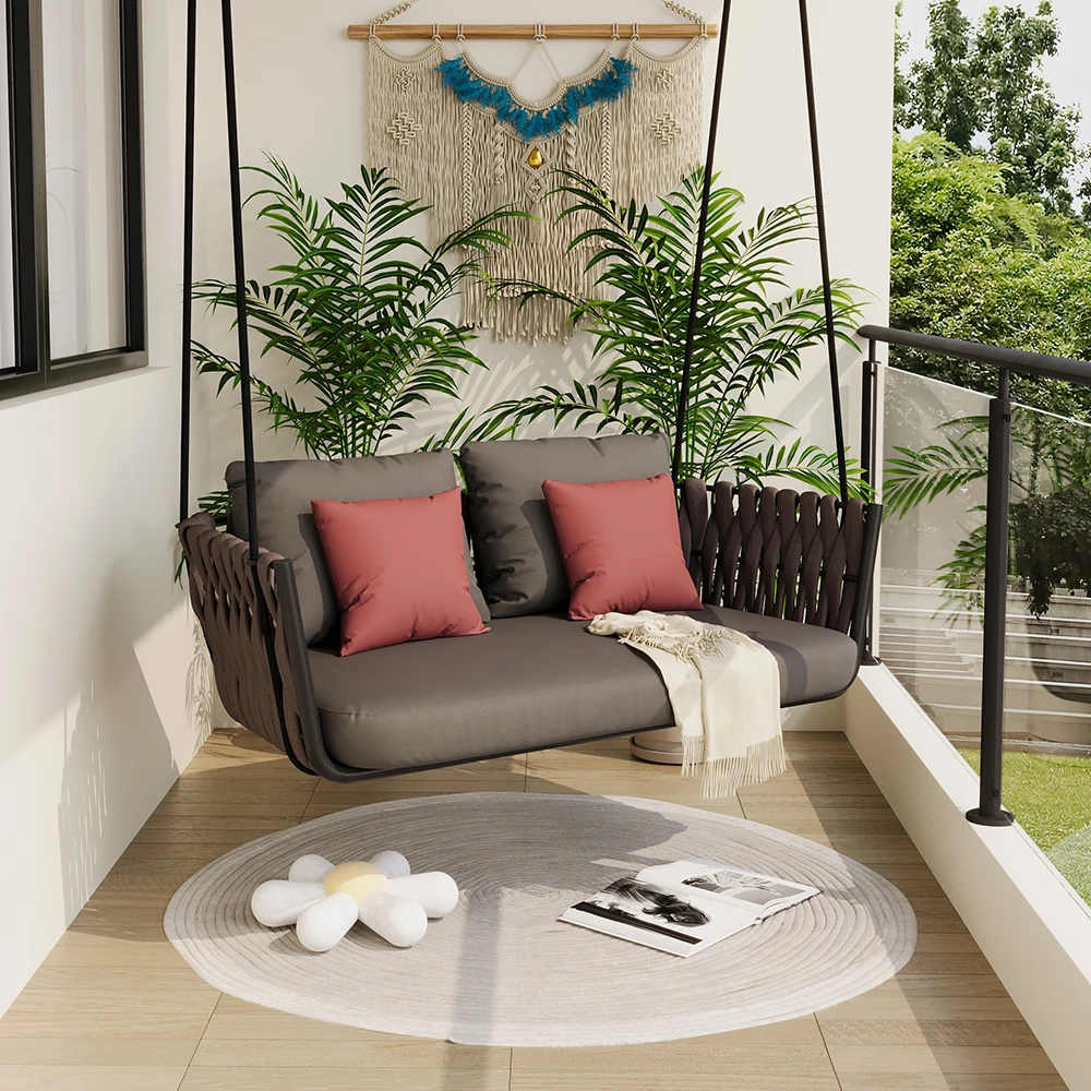 *Y- Rope Woven Ceiling-Mounted Porch Swing Chair, Outdoor Hanging Chair for Balcony, Patio, Yard & Garden (1-Seater / 2-Seater)