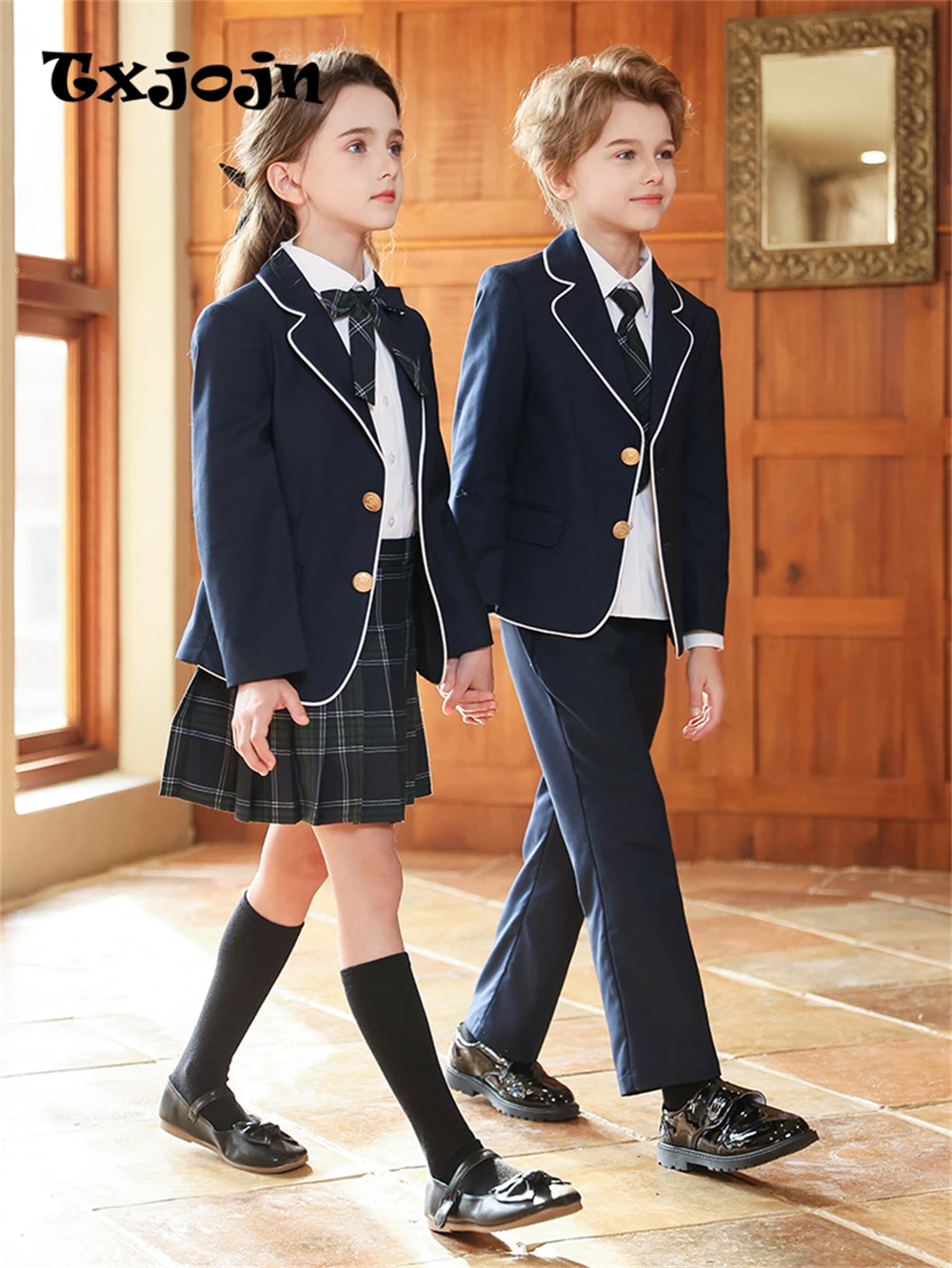 Txjojn Newest School Uniform 4 Pieces For Boys And Girls 110-180cm Formal Elegant Kids Suit Set Choir Performance Wear In Stocks
