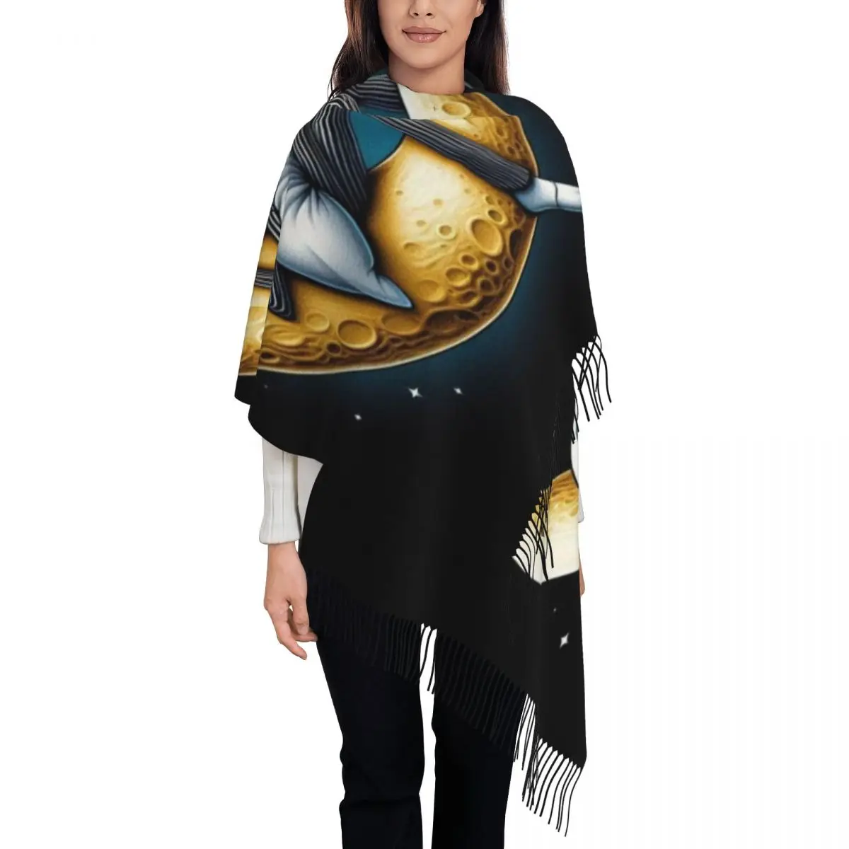 

Custom Jack Skellington 2/5000 Moon Tassel Scarf Women Soft Shawl Wrap Lady Winter Fall Scarves