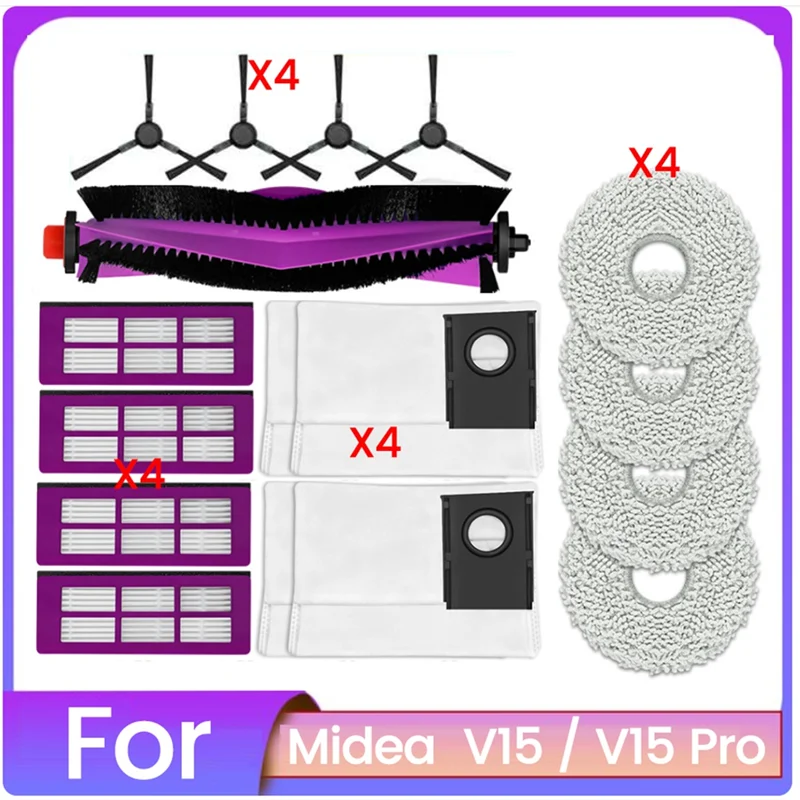 BISM 17 шт. для Midea V15/V15 Pro, запасные части для пылесоса, основная боковая щетка, фильтр, швабра, тканевый мешок для пыли
