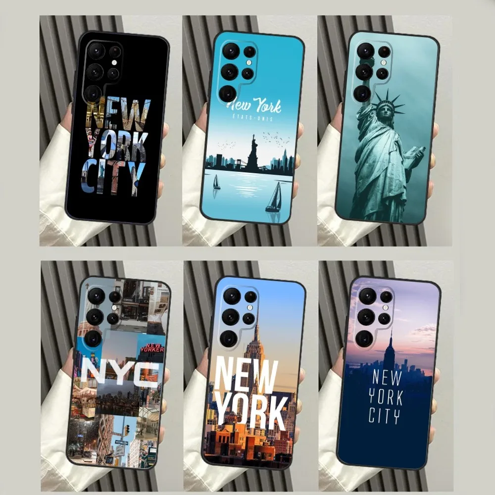 NEW YORK Statue Of Liberty Phone Case For SamsungS24,S23,S22,S21,S20 Ultra Pro S10,S30Plus,S9,20lite Ultra Black Cover