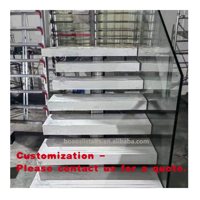 custom.Modern I-Shaped Quartz Stone Step Steel Structure Straight Stairs Indoor Use Apartment and Hall Design