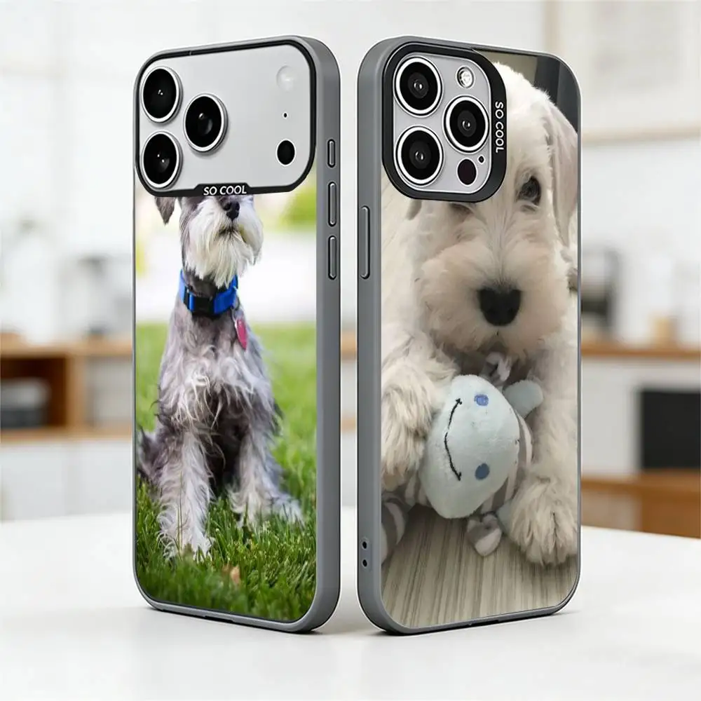 

Cute Mini Schnauzer Puppy Phone Case For iPhone 17,16,15,14,13,12,11 Plus,Pro Max,XS,Colorful Silver Black Cover