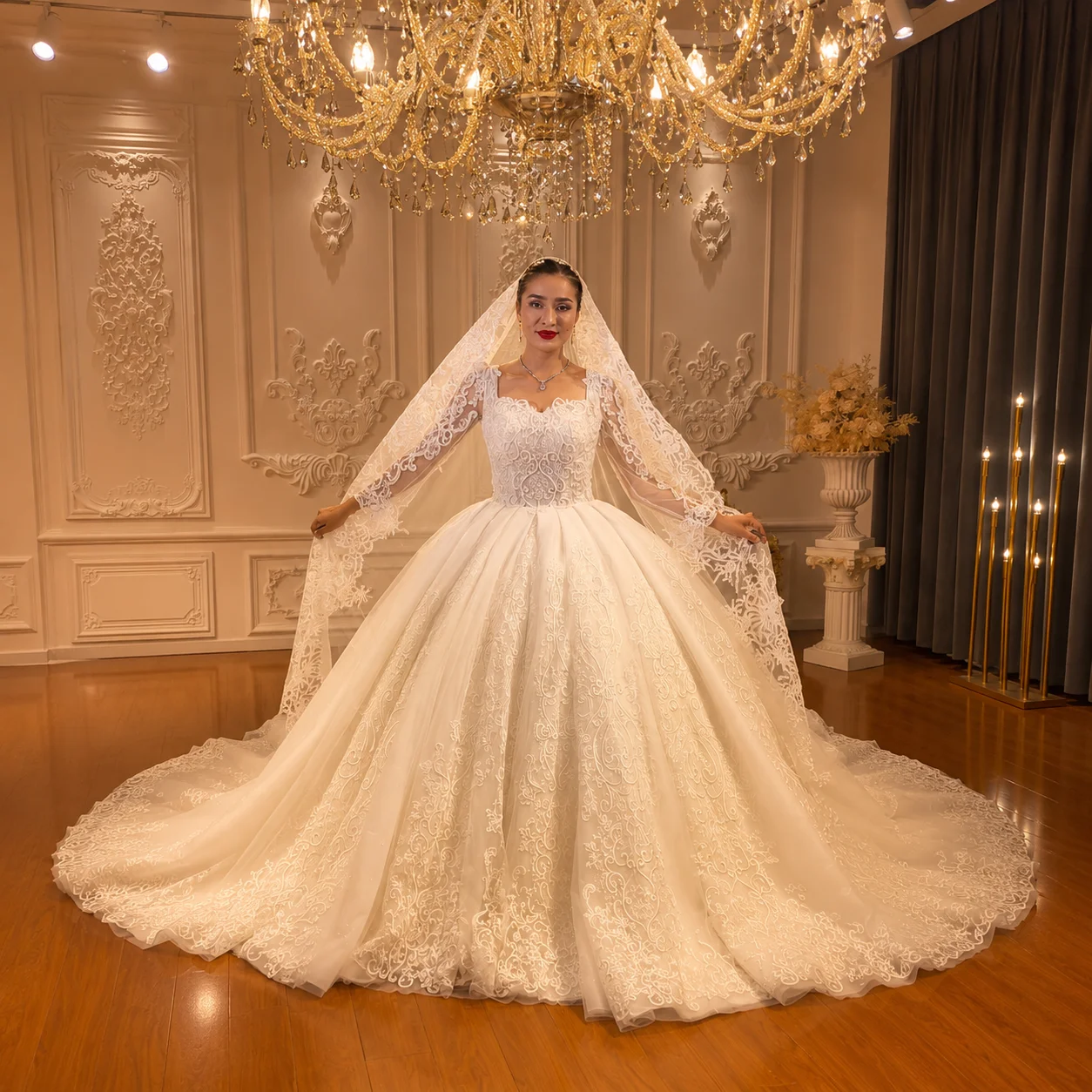 Customized Luxury 2027 Lace Wedding Dress Long Sleeves Bridal Dress Amanda Novias Officia