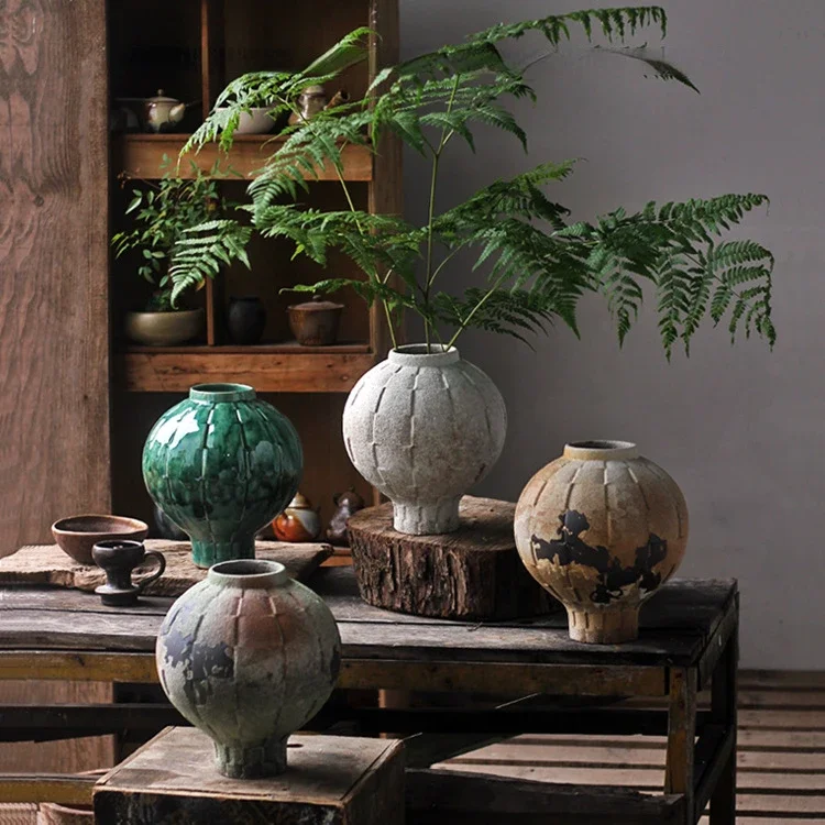 Green Ceramic Vase Geometric Spherical Lattice Flower Vase Porcelain Bottle Floral Arrangement Accessories Home Decoration