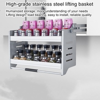 Hanging Cabinet Lifting Basket Kitchen Pull Down Cabinet Seasoning Basket Organizer Stainless Steel Aluminum Basket Shelf