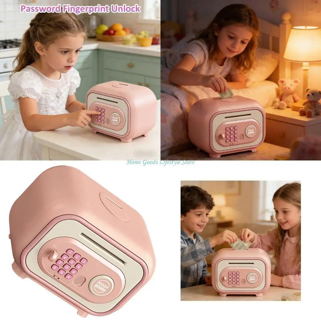 E74E Piggy Banks,Automatic Electronic Piggy Banks for Kids with Password and Fingerprint Unlocking Simulation Money Banks