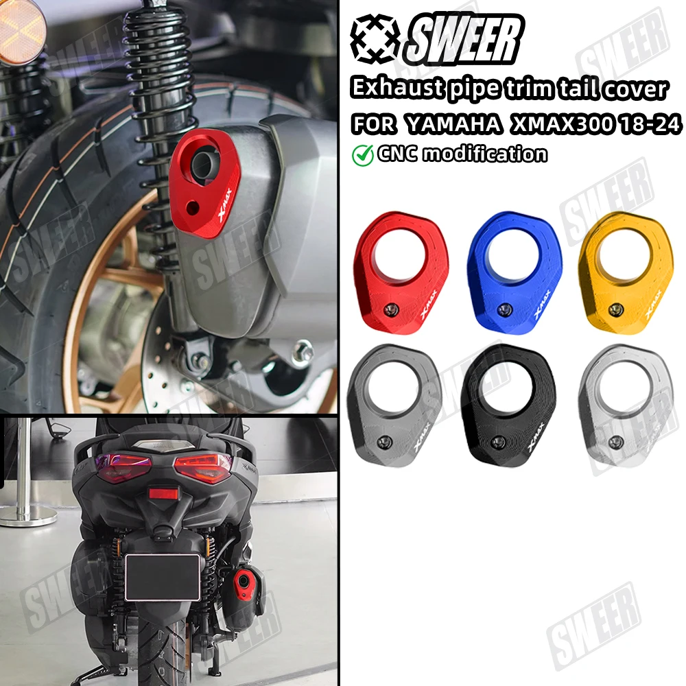 Motorcycle Exhaust Pipe Tail Cover Aluminum Alloy Fit For Yamaha XMAX300 2018‑2024 Heat Shield Cap Anti-Scalding Shell Guard