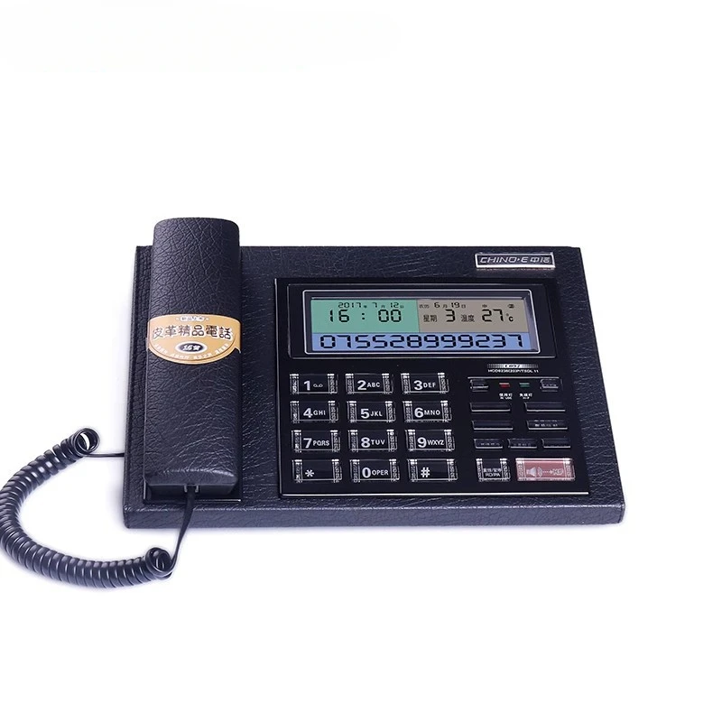 C097 High-end Fixed Telephone Business Office Leather Telephone Hands-free Call Voice Broadcast Number