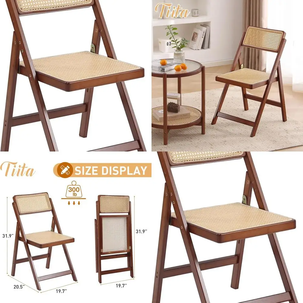 

Mid-Century Rattan Folding Chairs Set, Space-Saving Bamboo Dining Chairs, Suitable for Dining, Living, and Bedroom Areas, Walnut