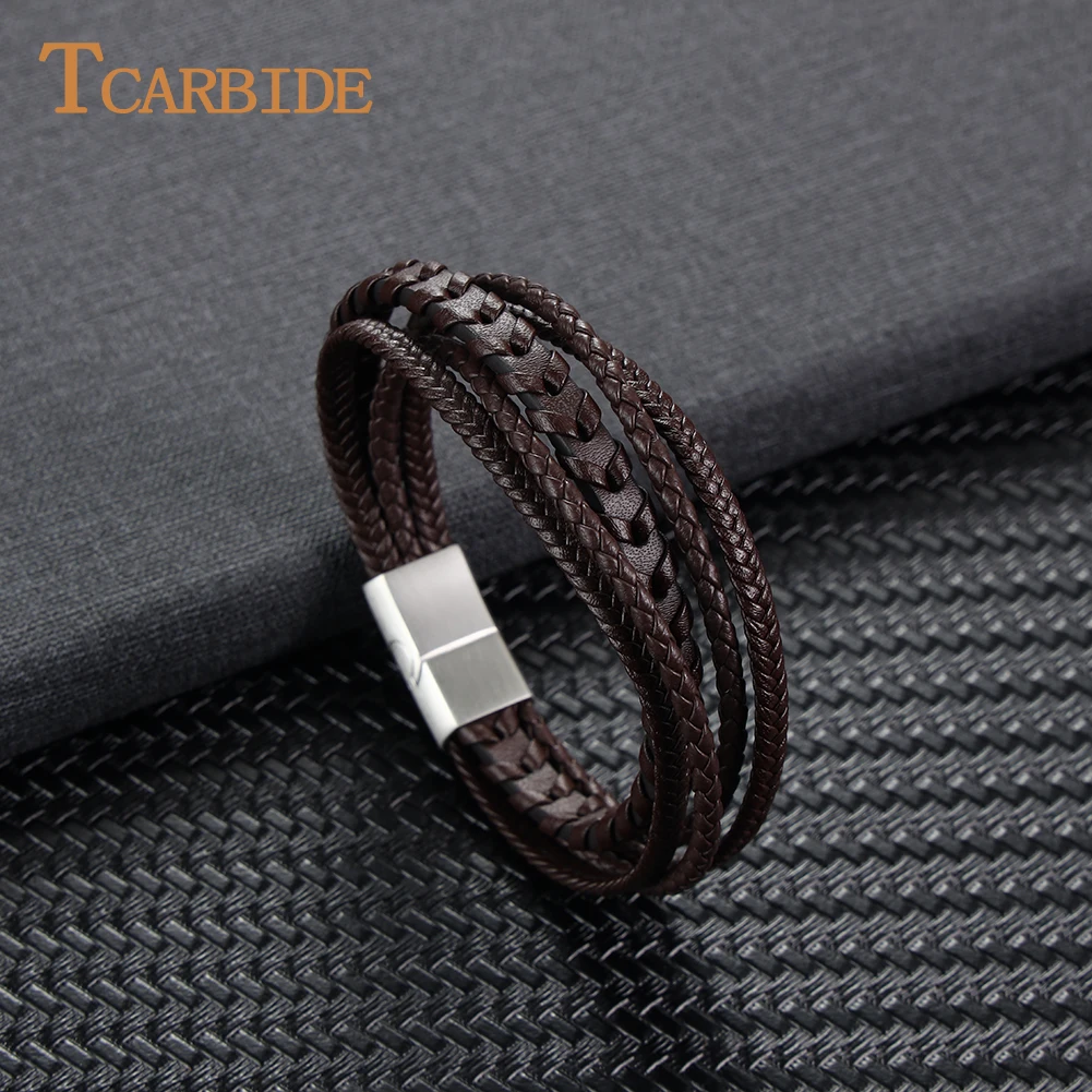 Charm Jewelry Multi-layer Combination Accessory Men's Leather Bracelets Stainless Steel Magnetic Button Fathers' Day Secret Gift