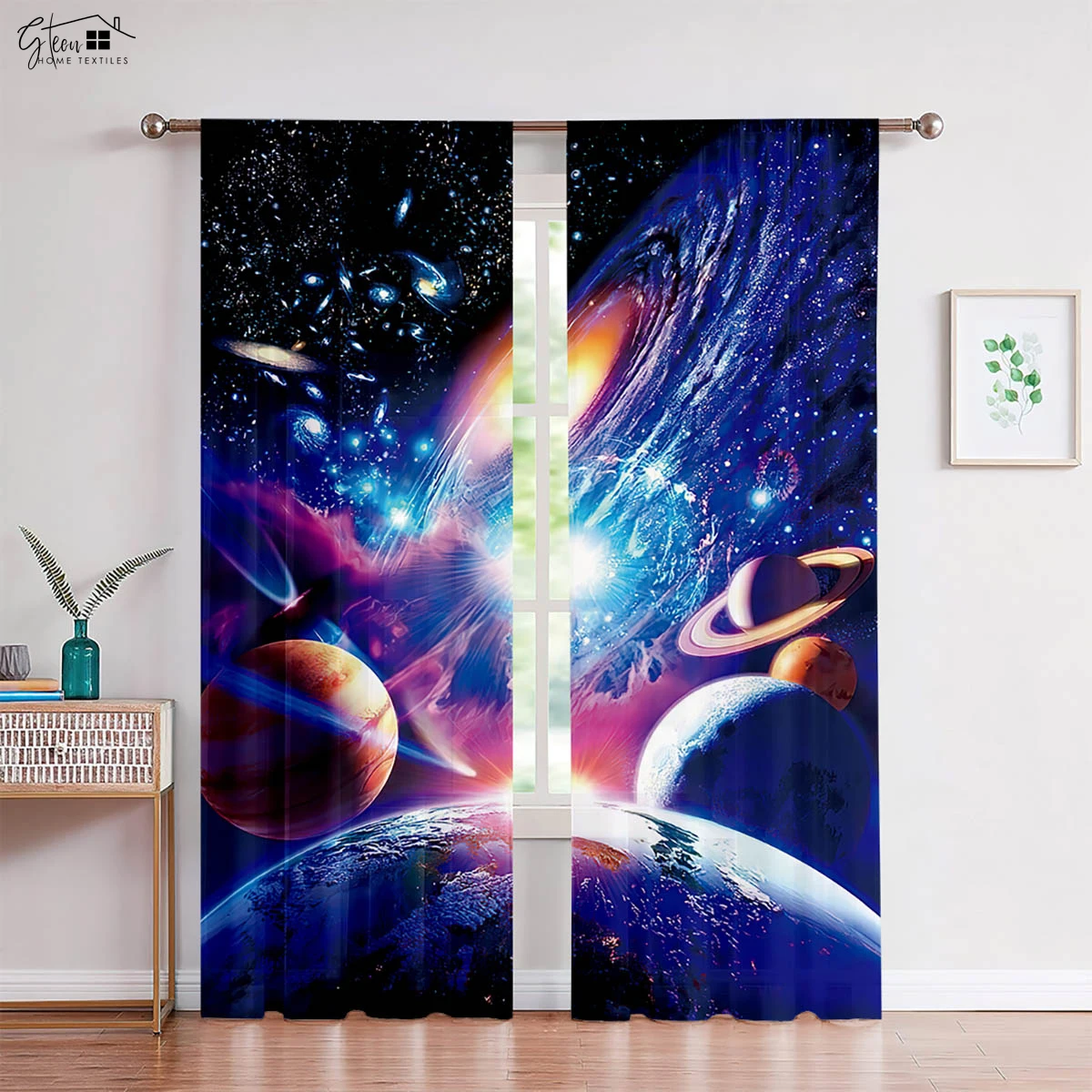 

Cosmic Starry Sky Curtains Milky Way Starry Sky Moon Planet Fantasy Bedroom Living Room Study Children Decorative Curtains 2PCS