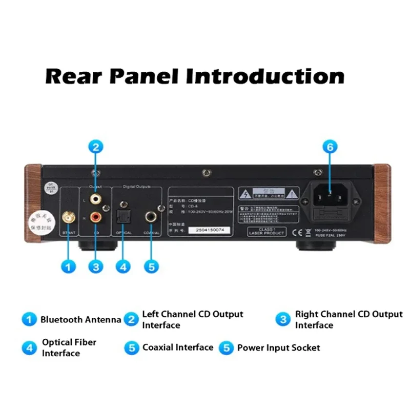 CD-6 HiFi CD Player Bluetooth 5.0/USB3.0 Lossless Decoding Audio System Digital CD Turntable with Infrared Remote Control
