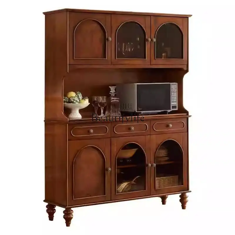 

American Retro Solid Wood Sideboard Tall Wine Storage Organizer