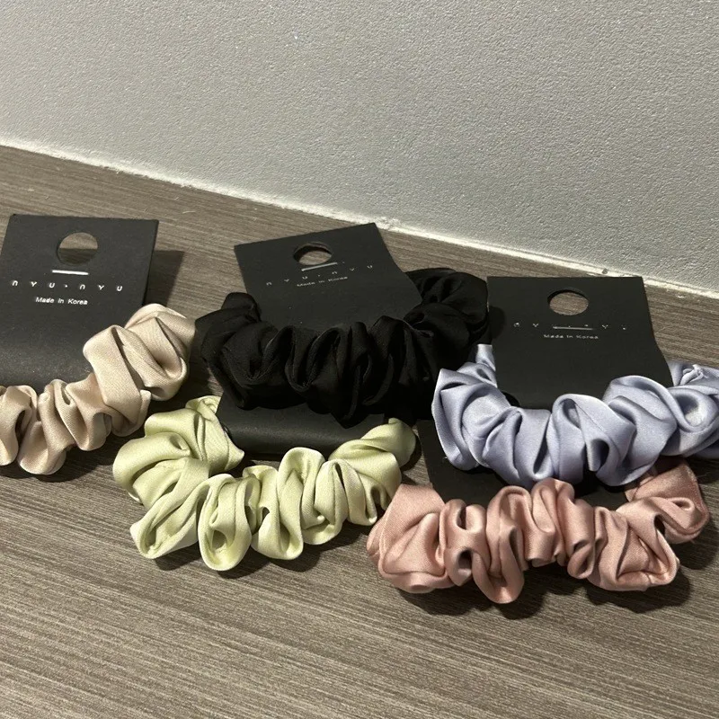 Scrunchies pequenos de cetim de seda para mulheres e meninas, elásticos, laços sólidos vintage, corda de rabo de cavalo, acessórios para cabelo