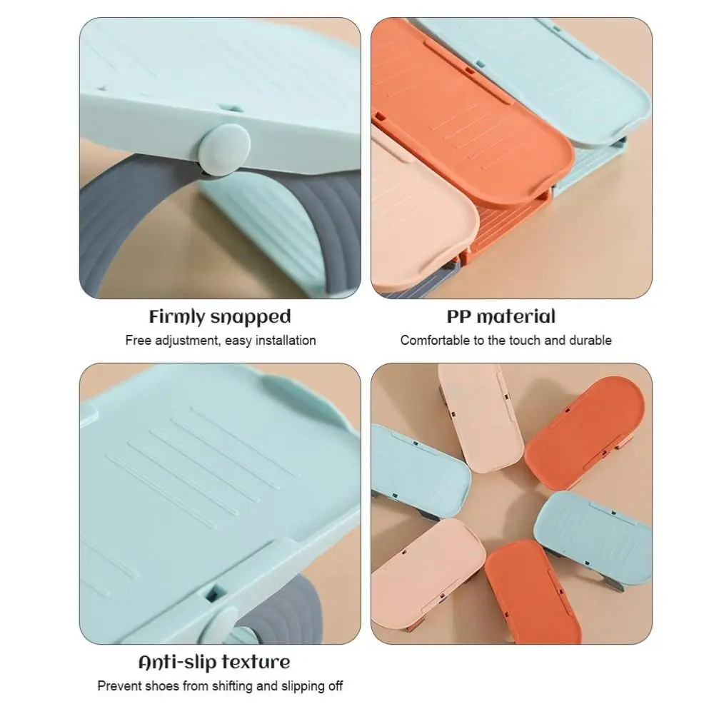 Space Saving Shoe Slot Organizer Non-Slip Texture PP Adjustable Shoe Rack Secure Buckle Adjustable Double Layer Shoe Organizer