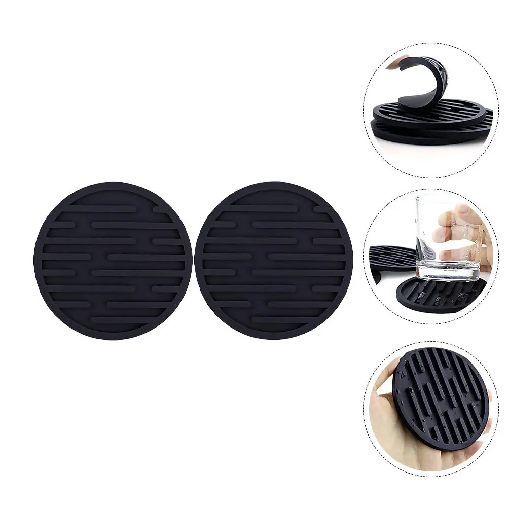 

2 pcs Silicone Coasters Round Thickened Cup Pads For Home Anti-Slip Water-Resistant Table Protection Drink Holders Mat Drain