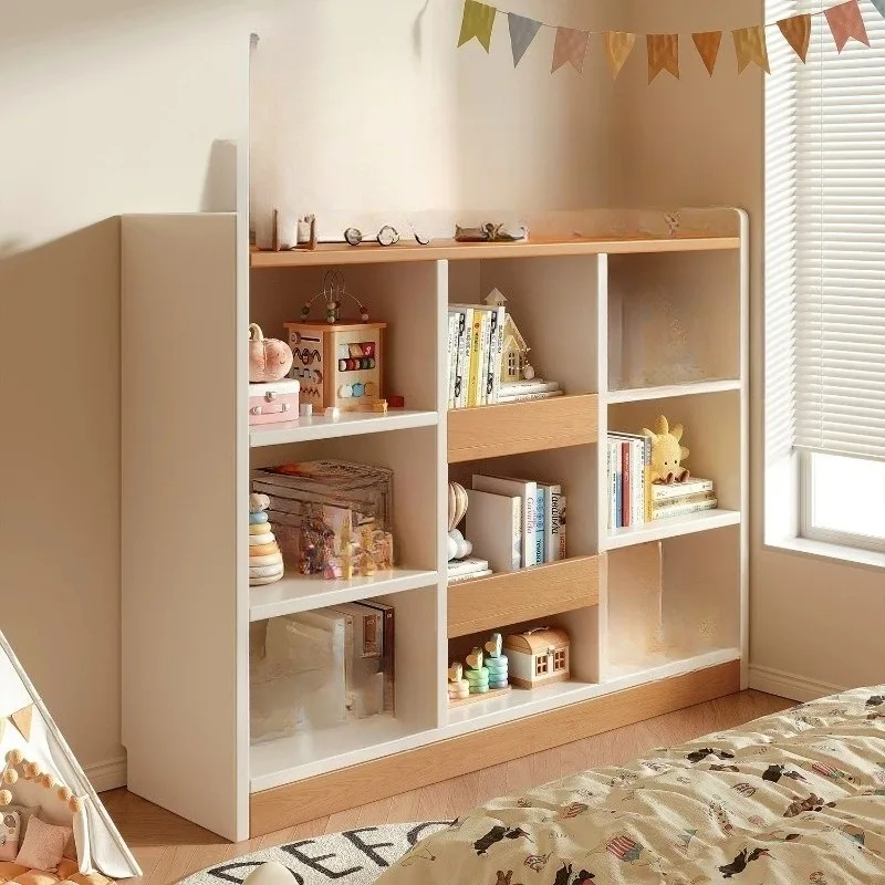 Floor Standing Grid Bookshelf, Low Wall Storage Cabinet for Living Room