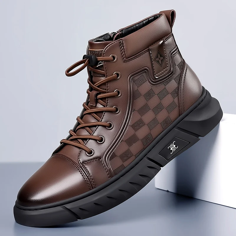 

Big Yellow Boots High-Top Boots: Autumn Men's Genuine Leather Shoes, 2024 New Inner Height-Increasing Stylish Thickened Sole Wor