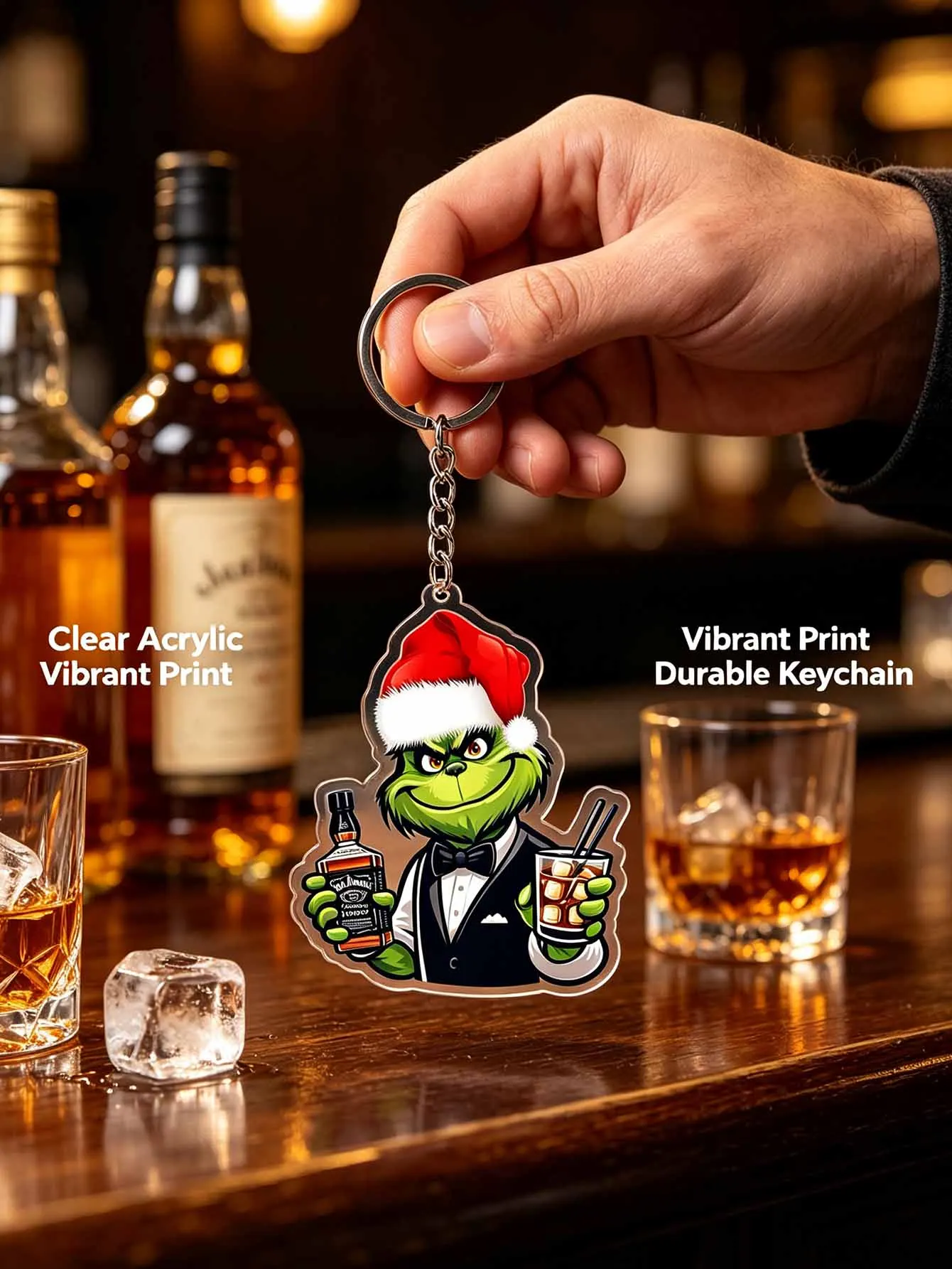Llavero acrílico con diseño de letras del personaje de dibujos animados de Navidad, el Grinch, para bolso, mochila, colgante, llavero de metal, regalo navideño