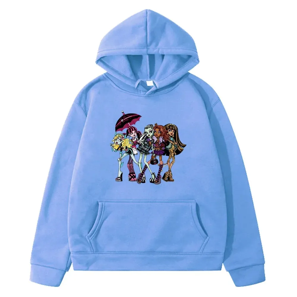 Monster High Ghouls Hoodie Cartoon Pattern Sweatshirt Girl Kawaii Casual Children\'s Clothing Unisex Top