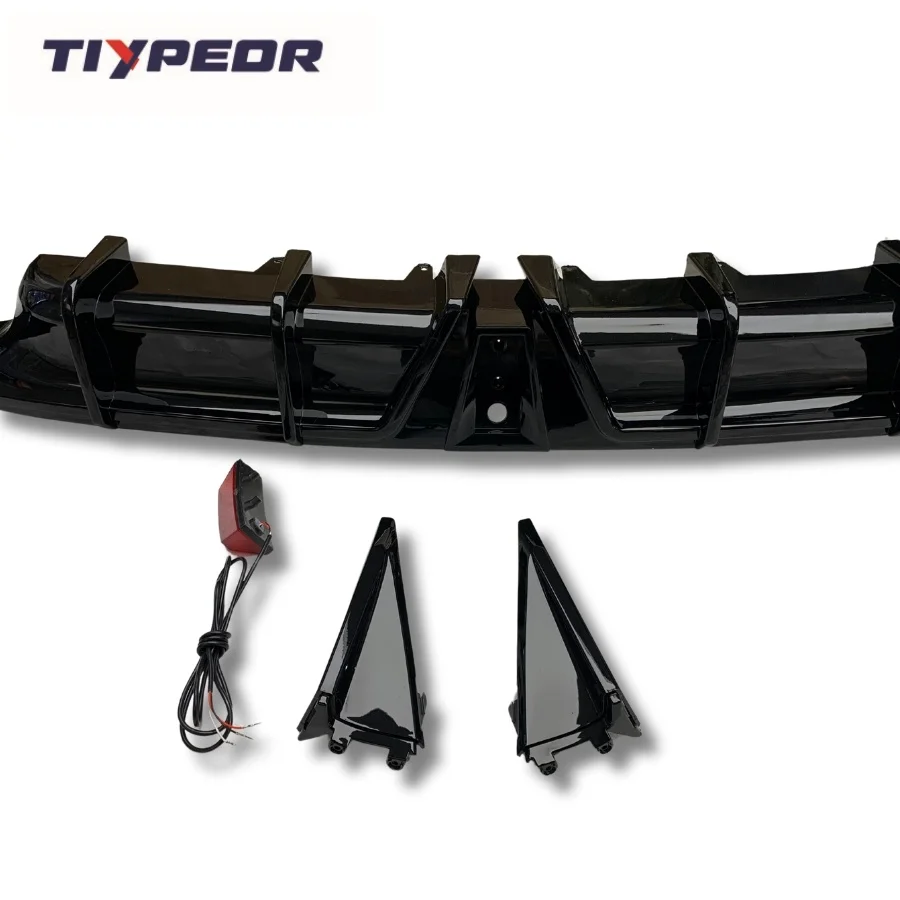 TIYPEOR  Diffuser Bodykit for Toyota Camry LE 2018-2024 TRD Glossy Black Rear Bumper Diffuser Lip With LED Light
