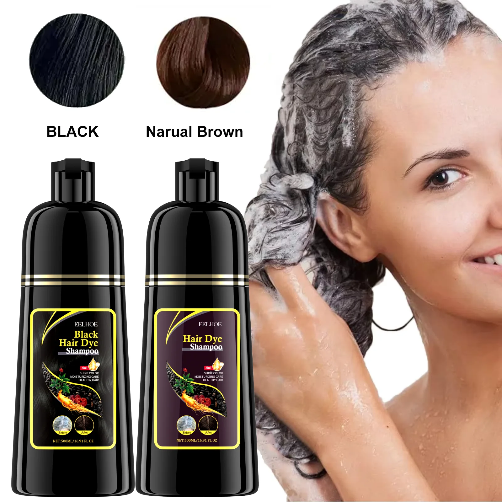 

3 in 1 Natural Herbal Hair Dye Shampoo Change Hair Color Gray to Dark Brown Black Deep Nourishing Covering White Hair Care 100ml