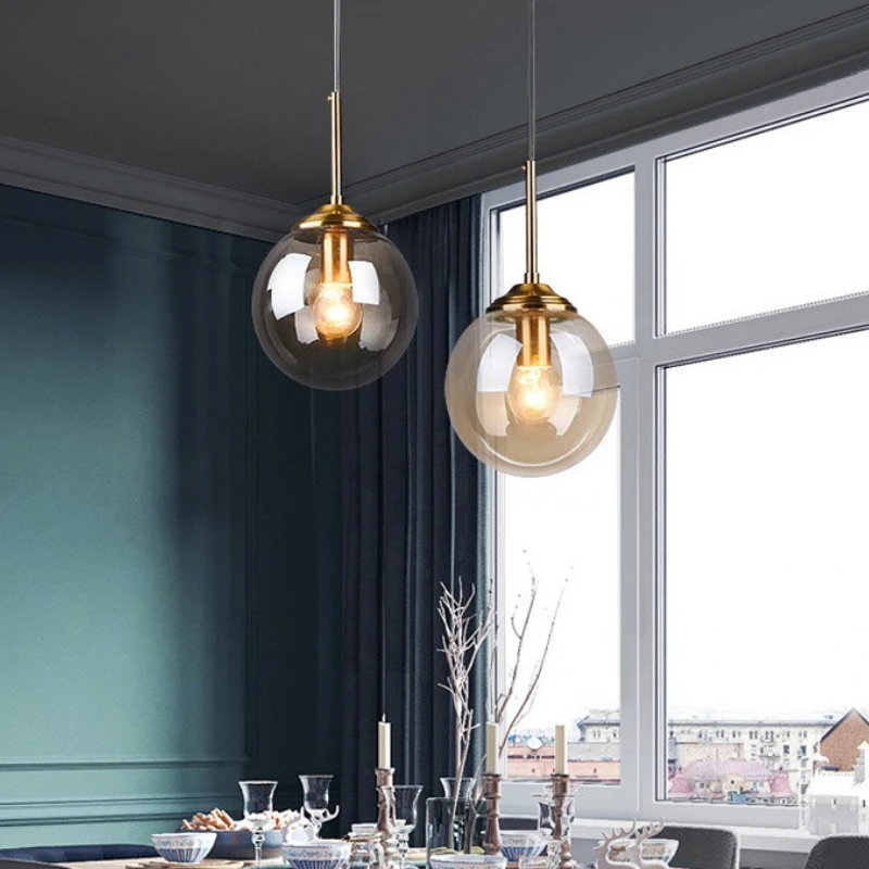 Modern Luxury Metal Chandelier Nordic Creative LED Glass Pendant Lamp Living Room Dining Room Bedside Simple Small Hanging Lamp