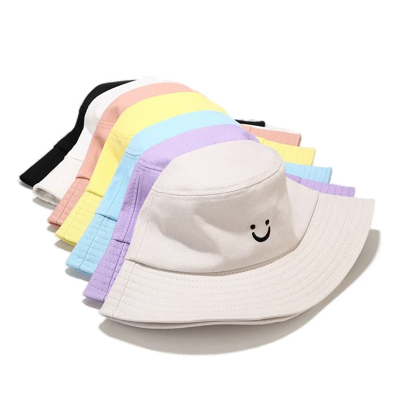 Spring and summer Korean smiley face embroidered sunscreen basin hat cute fisherman hat all-match sun hat