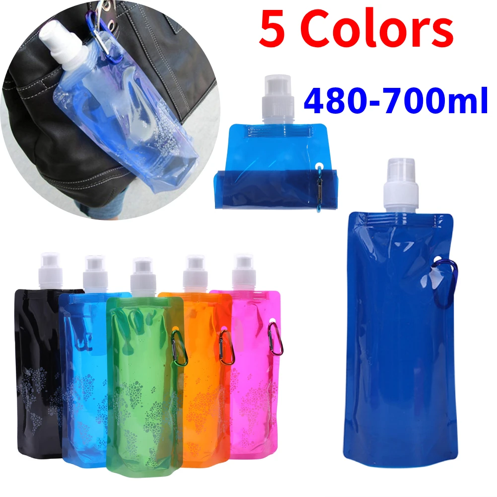 1/2pcs Foldable Water Bag 480/700ml Portable Soft Flask Bottle Outdoor Sport Hiking Camping Water Bag Folding with Water Bucket