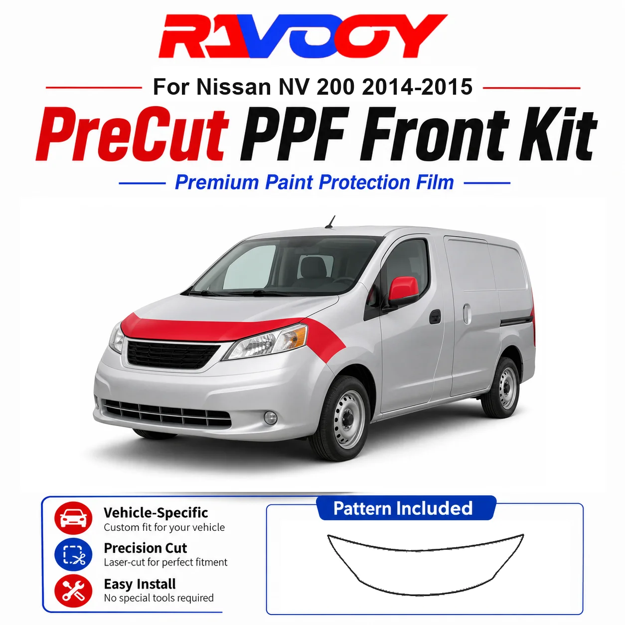 日産nv200-2014-2015用-85mil-tpuプレカットppfキット-フード、フェンダー、ミラーセット-自己修復クリアブラフィルム