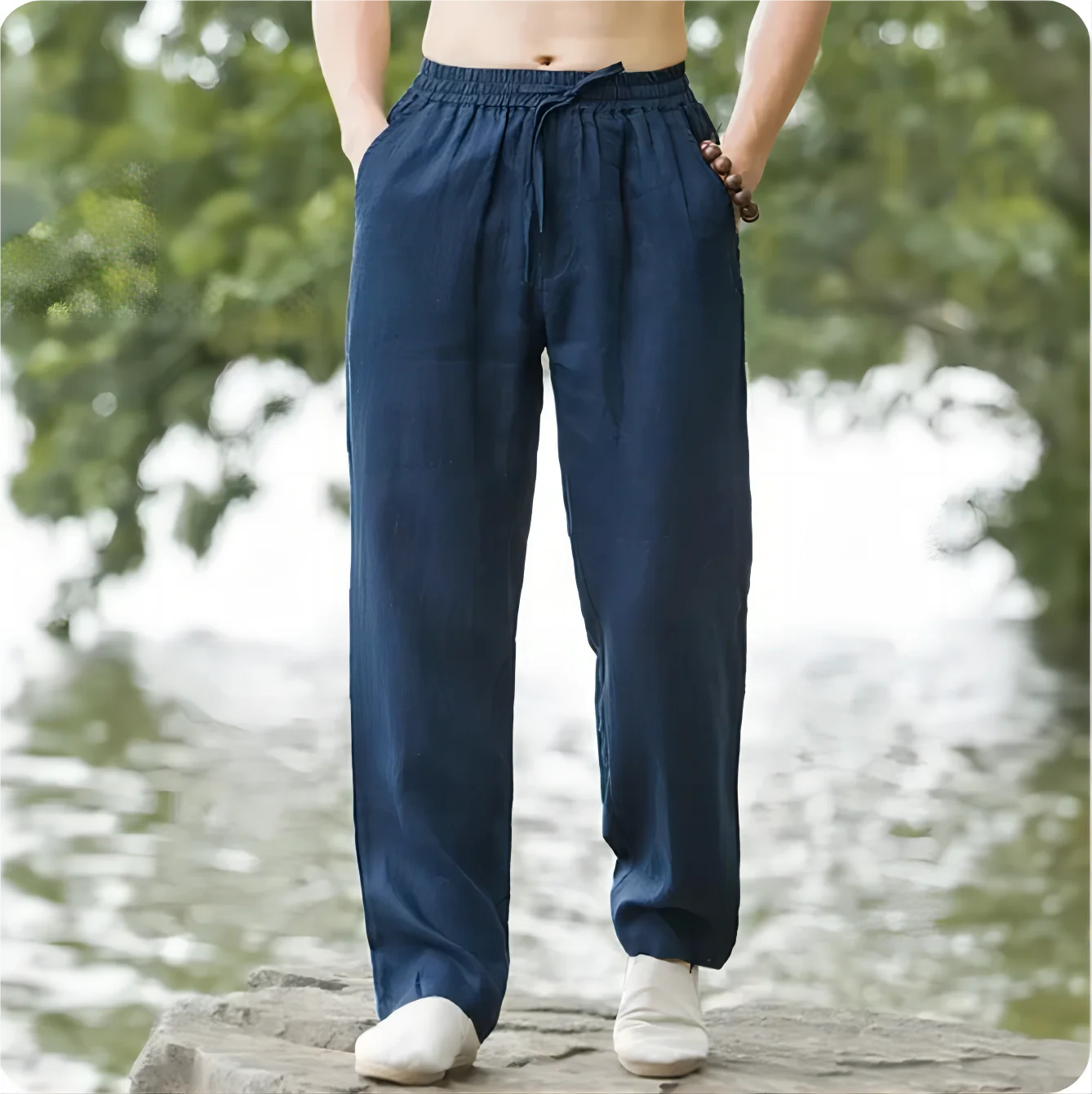 Men's Beach Pants Joggers Streetwear Cotton Linen Sweatpants Casual Pants Hawaiian Vacation Loose Summer Long