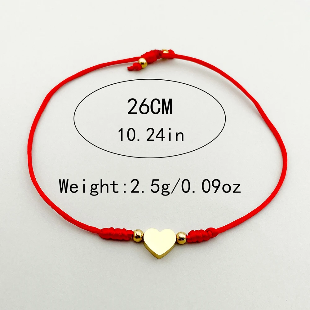 May@RZ Heart Pendant Red Bracelet Romantic Simple Heart Adjustable Red Rope Braided Bracelet Stainless Steel Jewelry