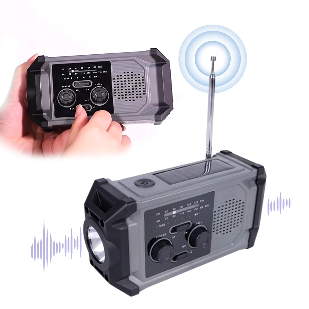 Hand Crank Emergency Radio Solar Powered Radio with LED Flashlight SOS Alarm Portable Radio for Indoor Outdoor Emergencies