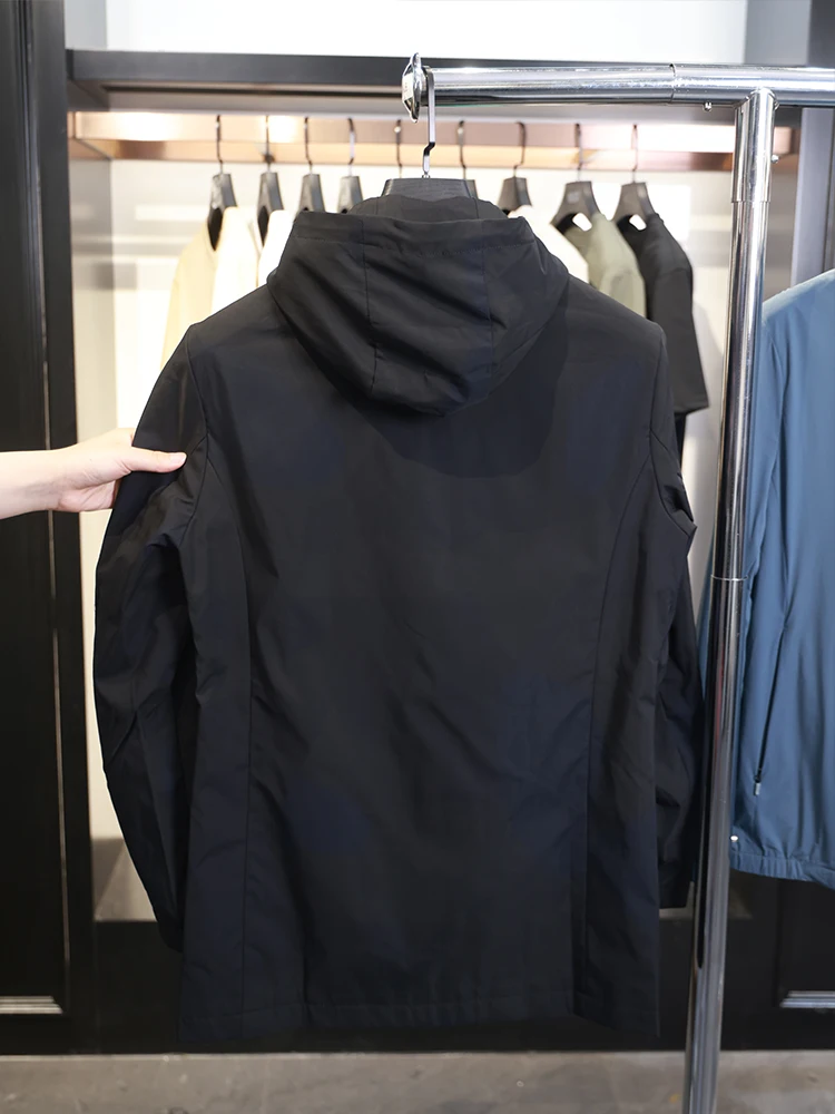 

H-Home Men's Faionable Hooded Mid-Length Classic Casual Jaet Versatile Outerwear Polyester Fiber Stand Fit Urban Sle