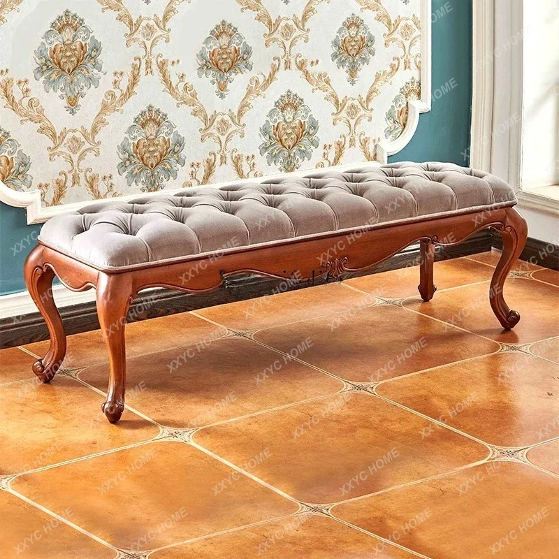 

MM solid wood bedside stool bedroom retro leather soft bag first layer cowhide