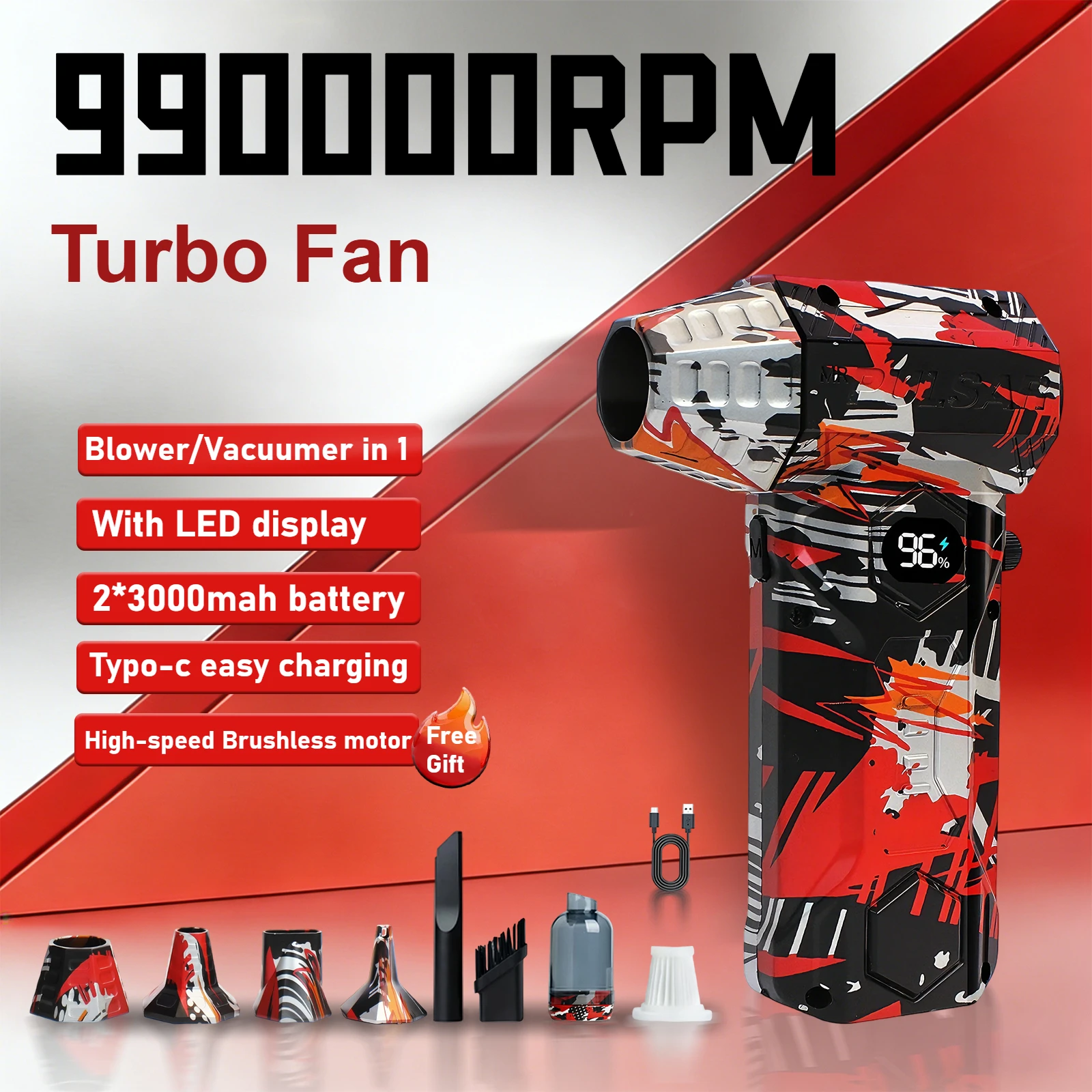 

Мощный воздуходув L11, 990000 об/мин, с дисплеем потребления электроэнергии, для сдувания пыли и очистки автомобилей