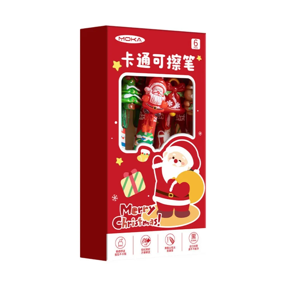 

6 шт./компл., рождественские подарки, 0,5 мм, рождественская стираемая ручка, синие чернила, быстросохнущая нейтральная ручка, мягкая ручка, шариковая ручка, школьный офис