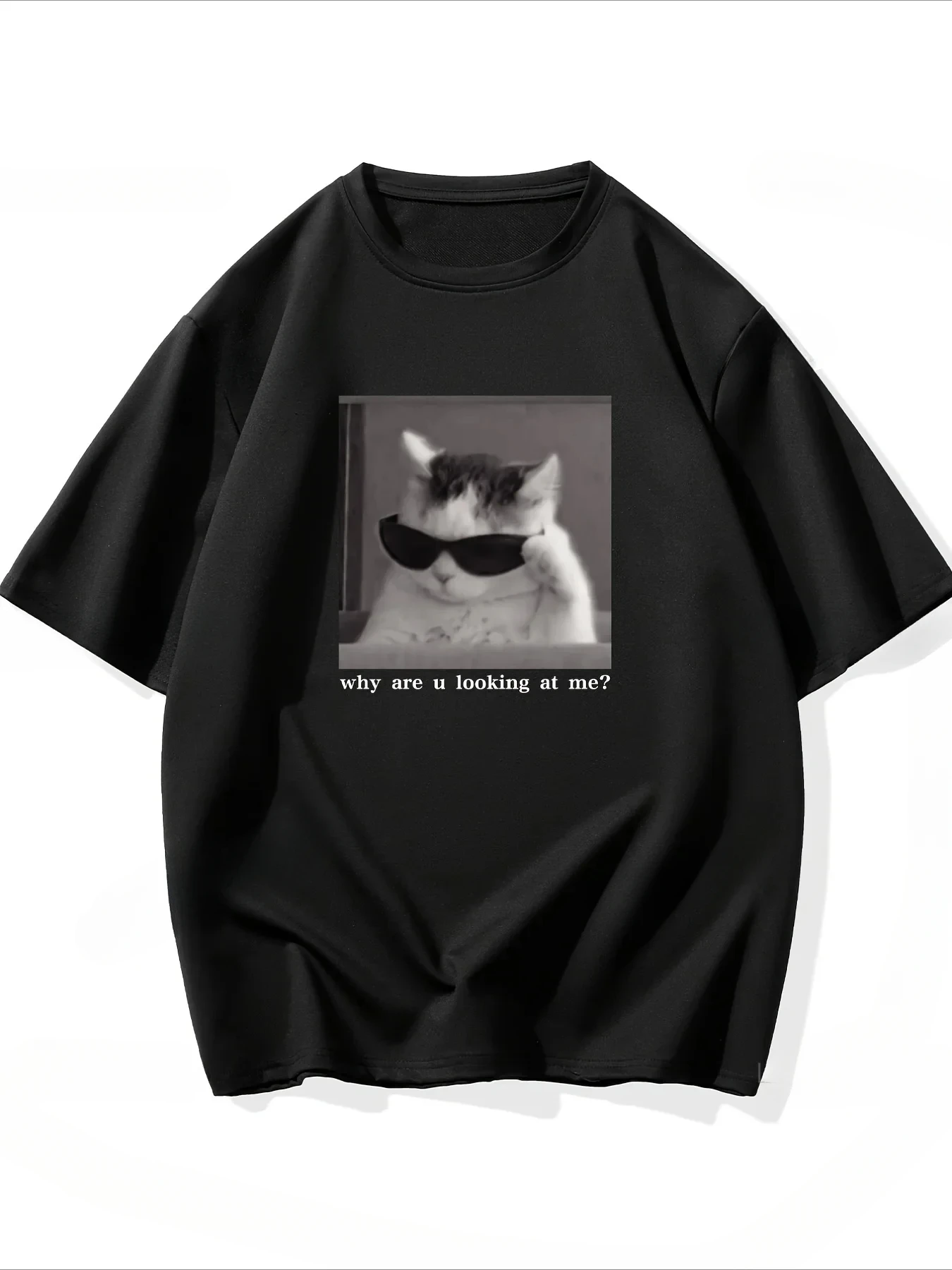 Why Are U Looking At Me Funny Cat Print Stretch T-shirt Women Spring Summer Causal Loose Clothing Ropa Hombre